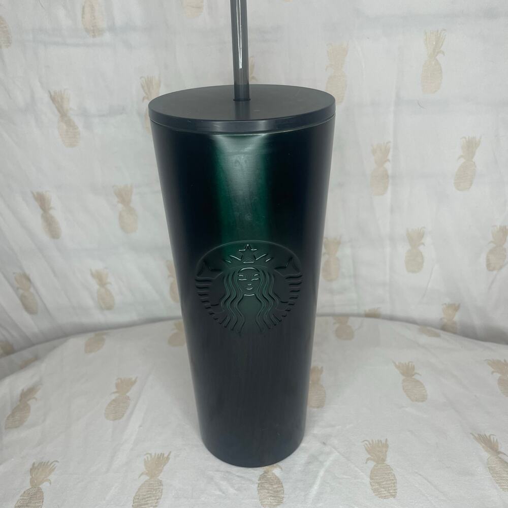 Starbucks 2020 Black/Green Ombre Stainless Steel 24oz cold cup tumbler NEW STRAW